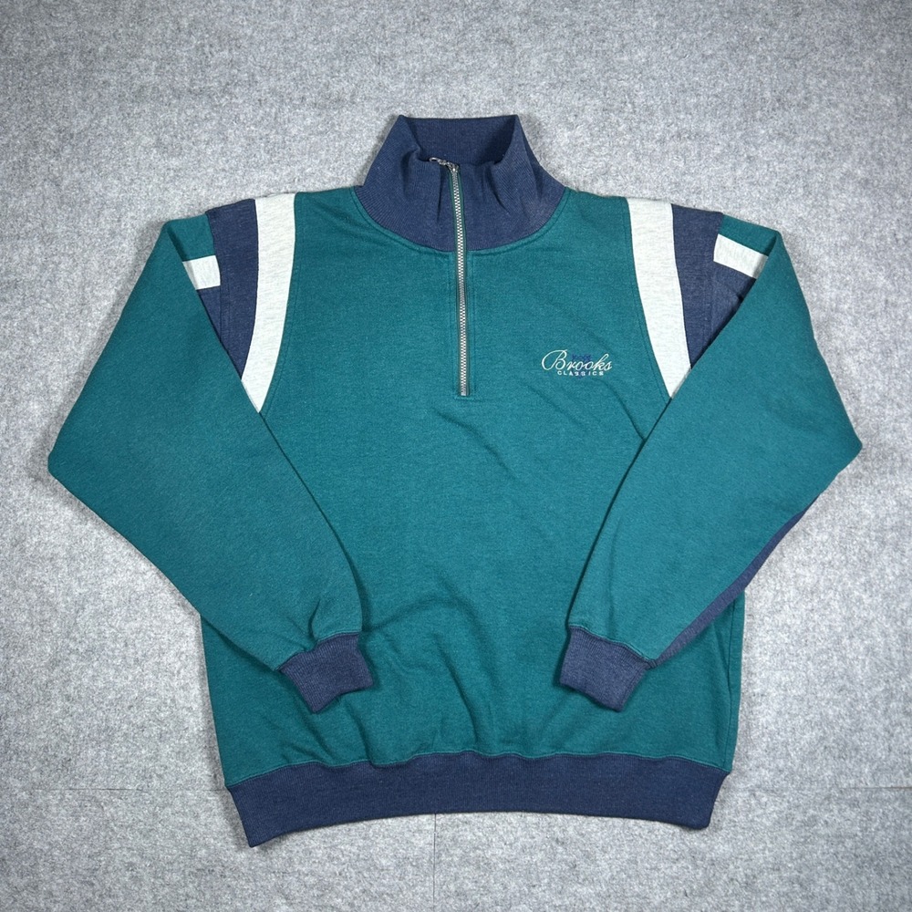 Brooks Classics 1/4 zip Sweatshirt Mens XL Green Pullover Vintage 90s Teal